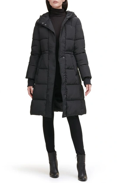 Kenneth Cole New York Memory 3/4 Length Puffer Jacket In Black
