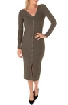 Taylor Dresses Long Sleeve Button Front Sweater Dress In Brown/ Tan