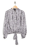 DONNA KARAN SNAKESKIN PRINT TIE HEM BLOUSE