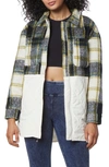 Marc New York Spliced Plaid Shirt Jacket In Olive Oil/ Cream