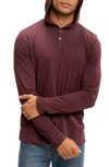 Threads 4 Thought Long Sleeve Henley Hoodie In Maroon Rust