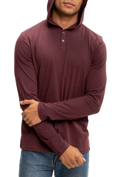 Threads 4 Thought Long Sleeve Henley Hoodie In Maroon Rust