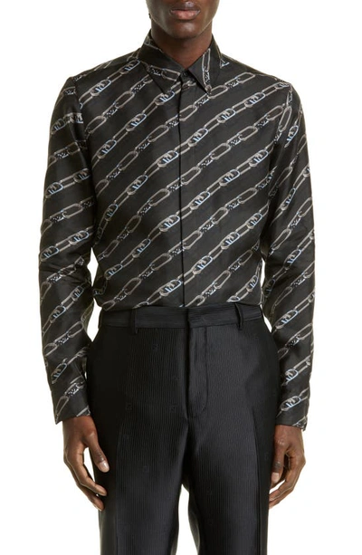 Fendi O Lock Cotton Blend Button-up Shirt In Black