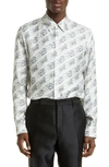 Fendi Logo Chain Print Silk Shirt In Beige