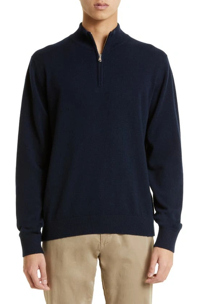 Sunspel Half Zip Cashmere Sweater In Blue