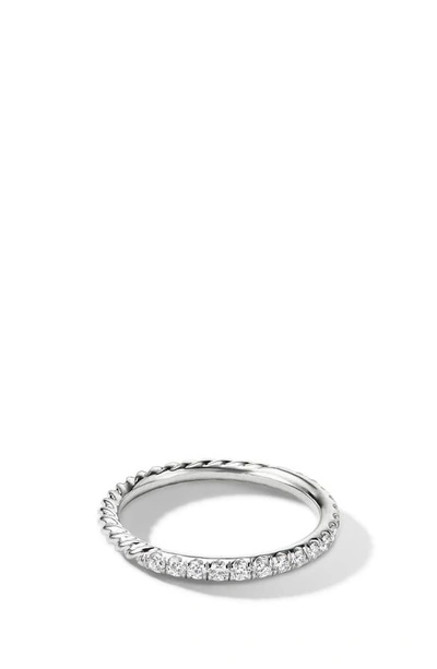 David Yurman Cable Collectibles Pave Diamond Band Ring In 18k White Gold
