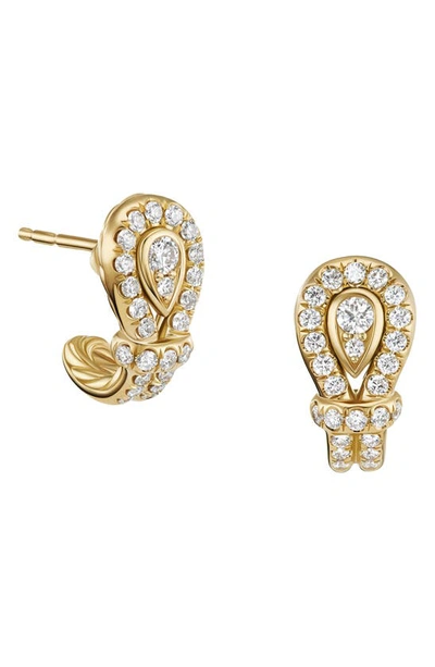 David Yurman Women's Thoroughbred Loop Huggie Hoop Earrings In 18k Yellow Gold With 0.6 Tcw Full Pavé Diamonds