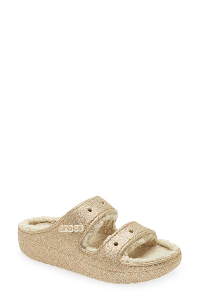 Crocs Classic Cozzzy Faux Fur Sandal In Multi/gold