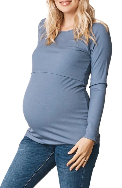 Angel Maternity Long Sleeve Maternity/nursing Top In Blue