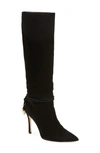 Beautiisoles Lindsay Pointed Toe Knee High Boot In Black Suede