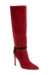 Beautiisoles Lindsay Pointed Toe Knee High Boot In Dark Red Suede