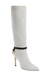 Beautiisoles Lindsay Pointed Toe Knee High Boot In Light Grey Suede
