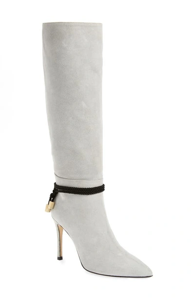 Beautiisoles Lindsay Pointed Toe Knee High Boot In Light Grey Suede