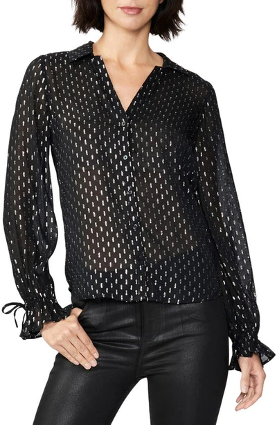 Paige Alinah Sheer Button-front Blouse In Blk Silv