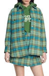 Sandro Wool Check Shirt Jacket In Blue / Yellow