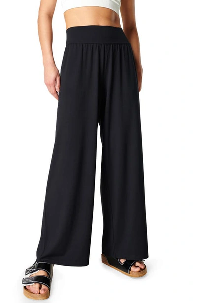 Sweaty Betty High Waist Wide Leg Stretch Modal Trousers In Black