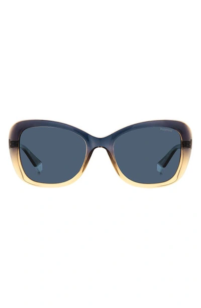 Polaroid 53mm Polarized Cat Eye Sunglasses In Blue Beige/ Blue Polarized