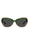 Polaroid 53mm Polarized Cat Eye Sunglasses In Green Pink/ Grey Polarized