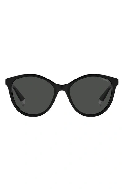 Polaroid 54mm Polarized Round Sunglasses In Black/ Grey Polarized