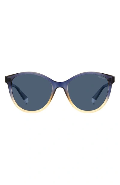 Polaroid 54mm Polarized Round Sunglasses In Blue Beige/ Blue Polarized
