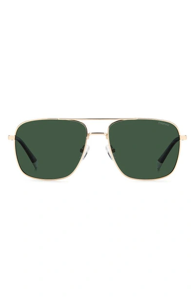 Polaroid 58mm Polarized Rectangular Sunglasses In Gold/ Green Polarized