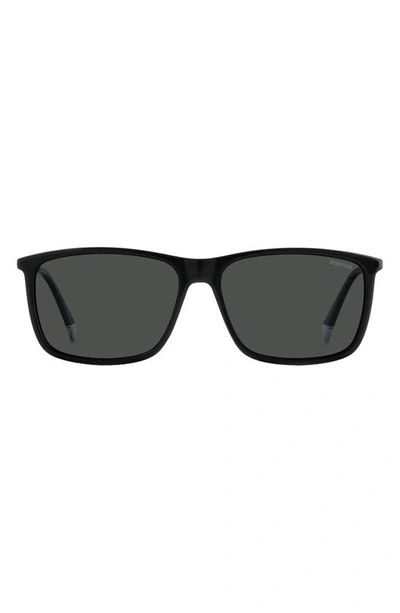 Polaroid 59mm Polarized Rectangular Sunglasses In Black/ Grey Polarized