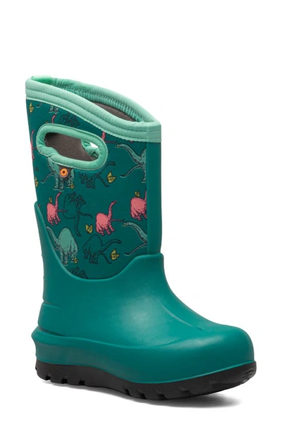 Bogs Kids' Neo-classic Good Dino Insulated Waterproof Winter Boot In Teal Multi