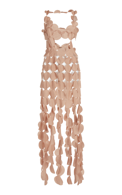 linen pink maxi dress Mint Velvet Pink Beige Blend Tie Detail Maxi Dress | Size 8 | Pink | Short Sleeve
