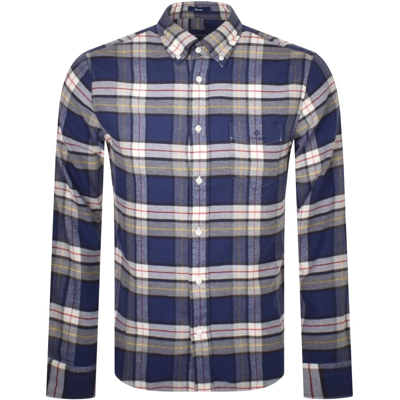 Gant Long Sleeved Flannel Check Shirt Blue In Green