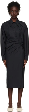 Lemaire Straight Collar Twisted Dress With Side Knot In Bk997 Caviar