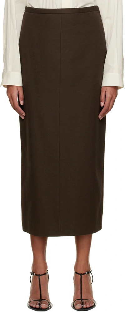 The Row Matias Cotton And Wool-blend-twill Midi Skirt In Brown