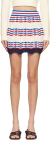 Casablanca Stripe Chevron Crochet Mini Skirt In Off-white / Navy