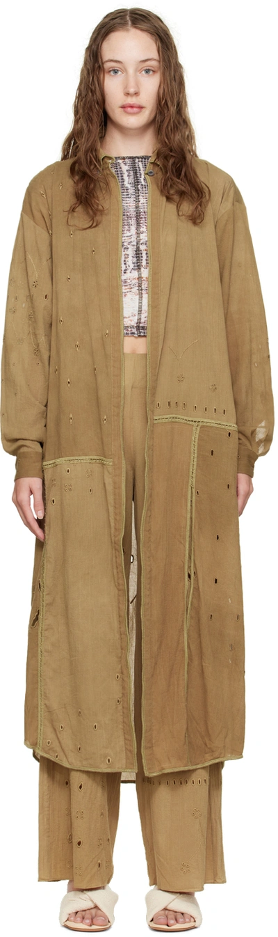 Luna Del Pinal Khaki Triple Embroidered Maxi Dress In Tortilla