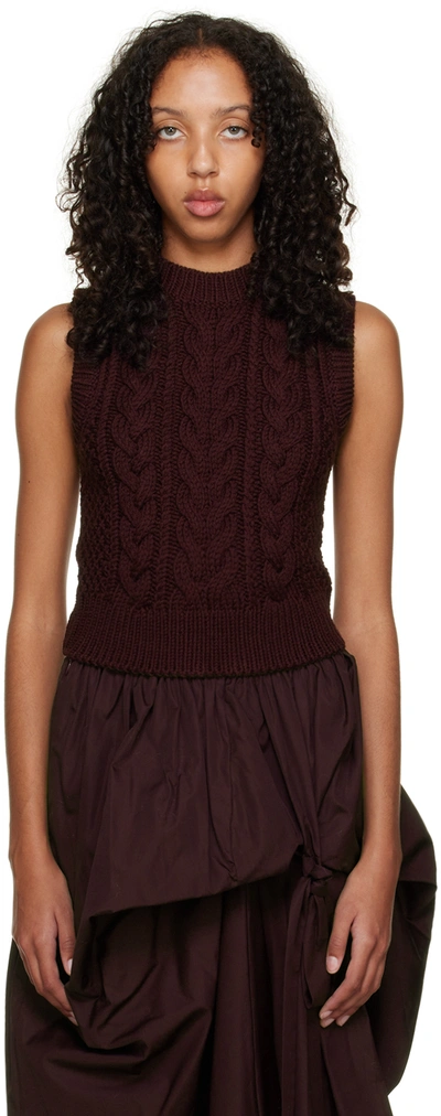 Cecilie Bahnsen Izzy Cable-knit Virgin Wool Waistcoat In Red