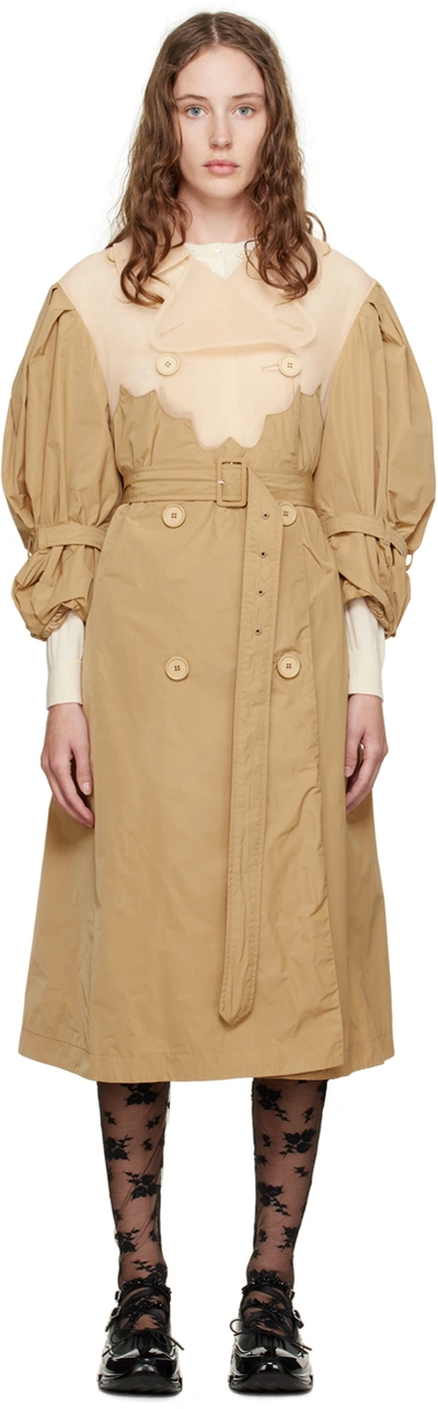 Simone Rocha Panelled Double-breasted Shell Trench Coat In Beige
