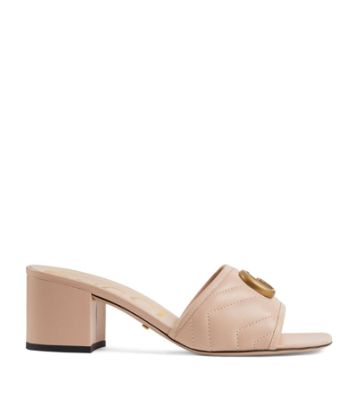 Gucci Leather Double G Heeled Mules In Neutrals
