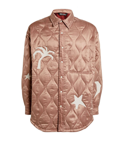 Palm Angels Life Is A Palm Quilted Overshirt In Beige Butt
