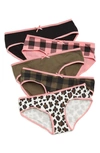 Nordstrom Rack Kids' Hipster Cut Panties In Check- Leopard Pack