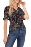 Cece Floral Print Tie Neck Blouse In Black