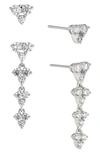Nadri Pave The Way Stud & Linear Drop Earrings Set In Silver