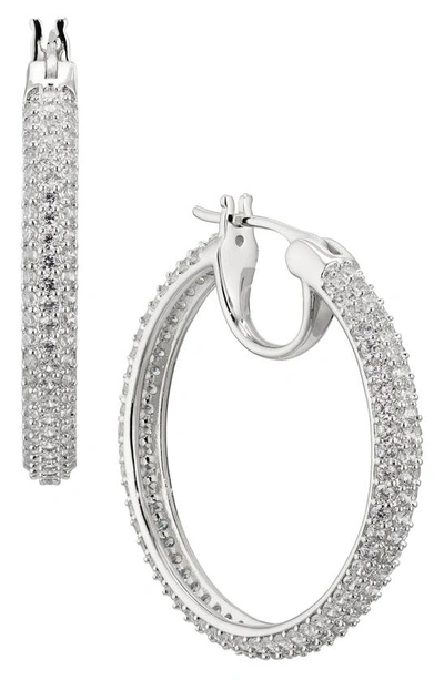 Nadri Pavé The Way Medium Hoop Earrings In Rhodium