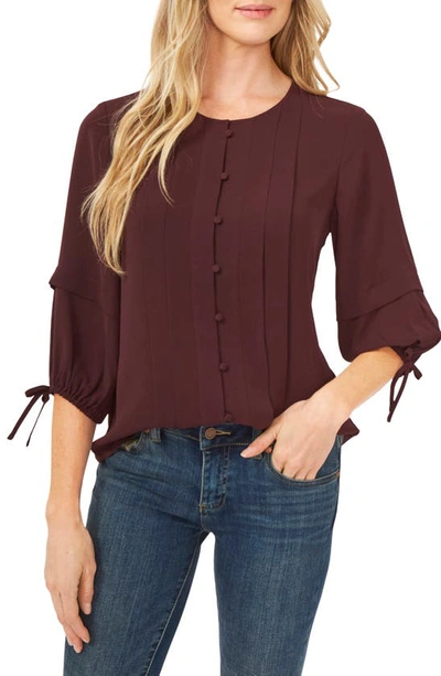 Cece Pintuck Tie Sleeve Blouse In Rich Cabernet