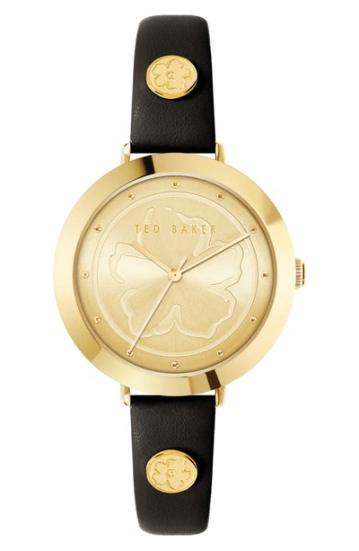 Ted Baker Ammy Magnolia 3h Leather Strap Watch, 34mm In Gold/ Cream/ Black
