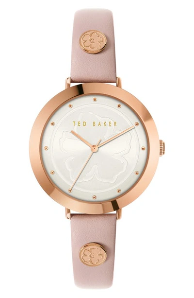 Ted Baker Ammy Magnolia 3h Leather Strap Watch, 34mm In Rose Gold/ Silver/ Pink