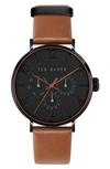 TED BAKER PHYLIPA GENTS LEATHER STRAP WATCH, 41MM