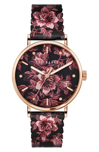 Ted Baker Phylipa Bloom Leather Strap Watch, 37mm In Rose Gold/ Multi/ Multi