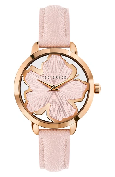 Ted Baker Lilabel Leather Strap Watch, 36mm In Rose Gold/ Pink/ Pink