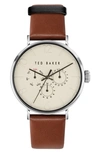 TED BAKER PHYLIPA GENTS LEATHER STRAP WATCH, 41MM