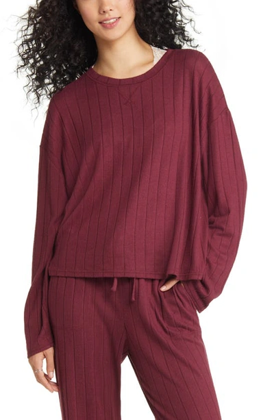 Bp. Cozy Rib Oversize Pajama Top In Burgundy London