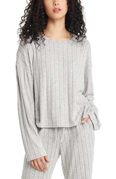 Bp. Cozy Rib Oversize Pajama Top In Grey Pearl Marl